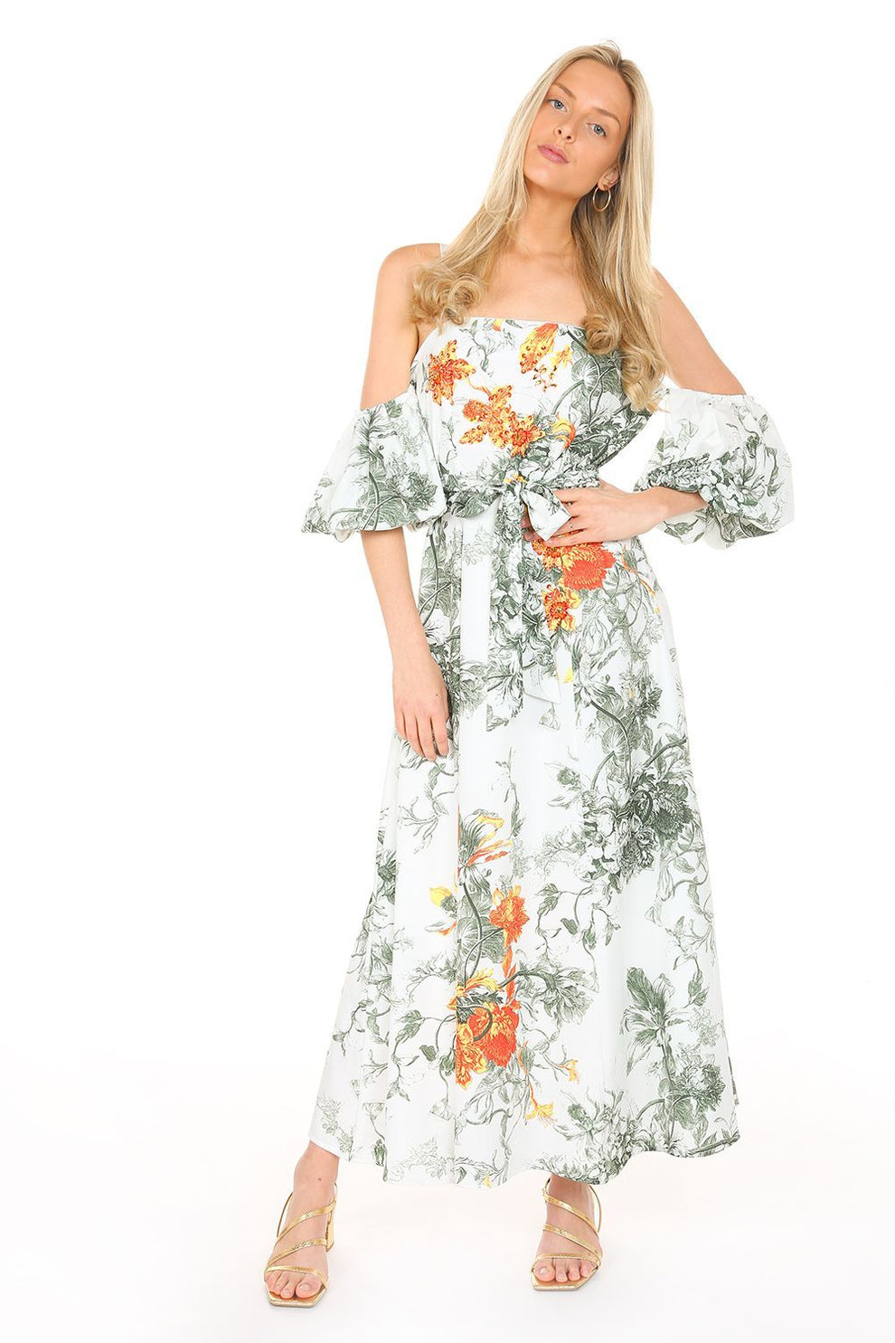 Tropical Color Falling Shoulder Off Maxi Dress - BTK COLLECTIONS