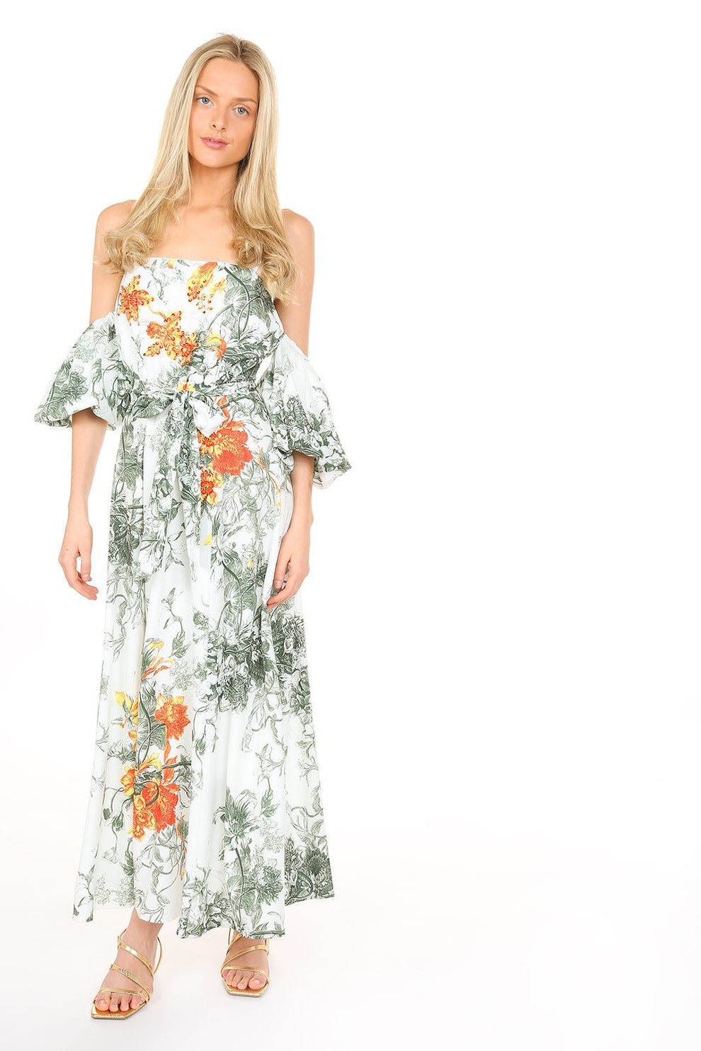 Tropical Color Falling Shoulder Off Maxi Dress - BTK COLLECTIONS