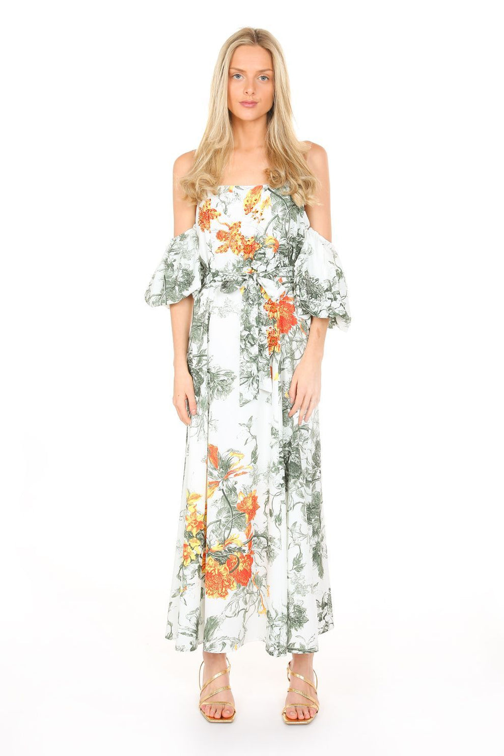 Tropical Color Falling Shoulder Off Maxi Dress - BTK COLLECTIONS