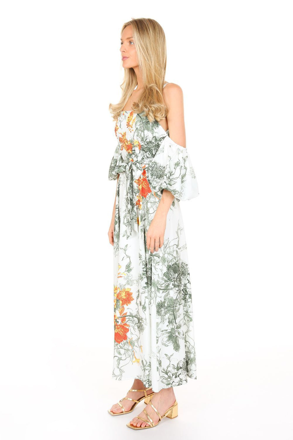 Tropical Color Falling Shoulder Off Maxi Dress - BTK COLLECTIONS