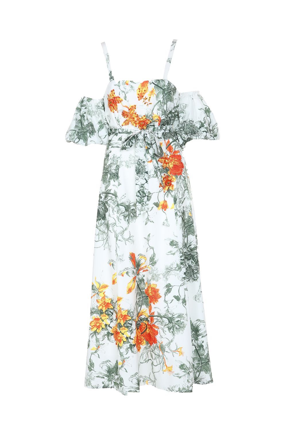 Tropical Color Falling Shoulder Off Maxi Dress - BTK COLLECTION
