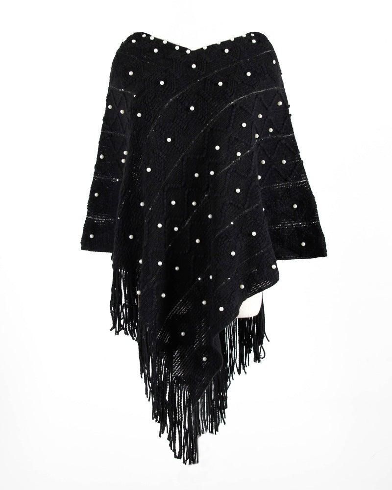 Women Fashionable Poncho With Pearls - BTK COLLECTION