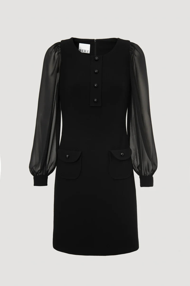 Weill Black Wool Crêpe Shift Dress