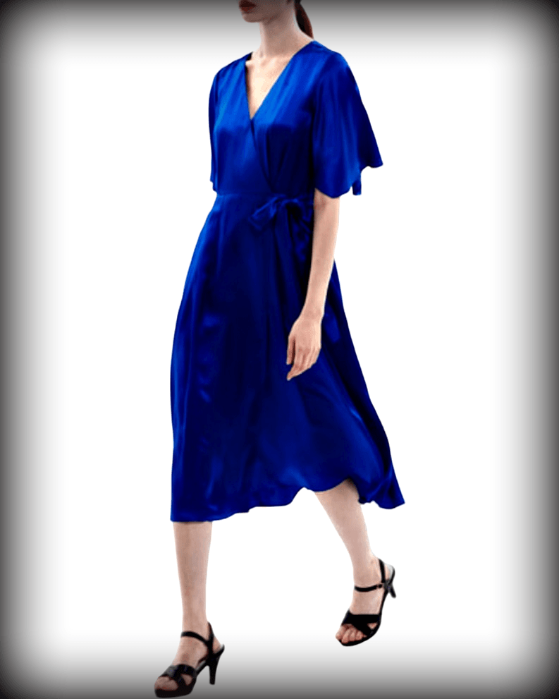 Discover the Timeless Elegance of a Royal Blue Silk Wrap Dress: A Luxurious Investment for Your Wardrobe - BTK COLLECTIONS