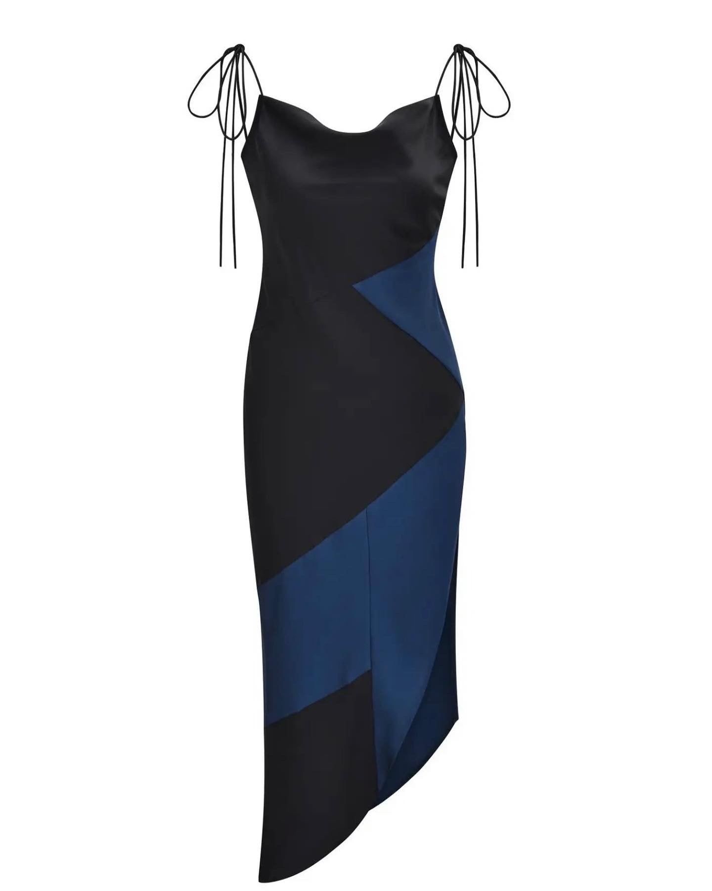 Grace Black Colors Block Slip Dress: Your Ultimate Fashion Statement for Semi-Formal Events - BTK COLLECTION
