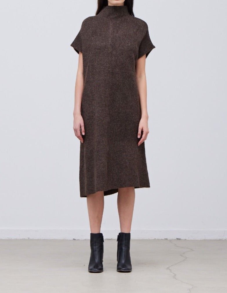 Grade & Gather oversized high neck sweater midi dress in Dark Umber with short sleeves