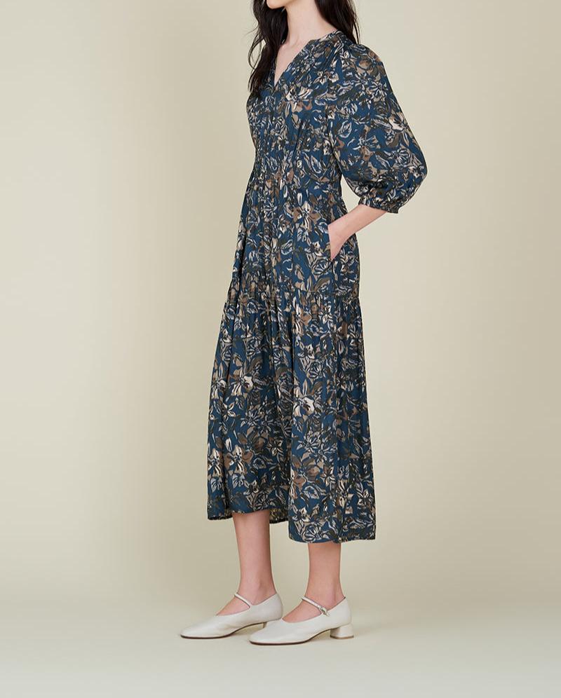 3/4 SLEEVES PRINTED MIDI DRESS - BTK COLLECTIONS