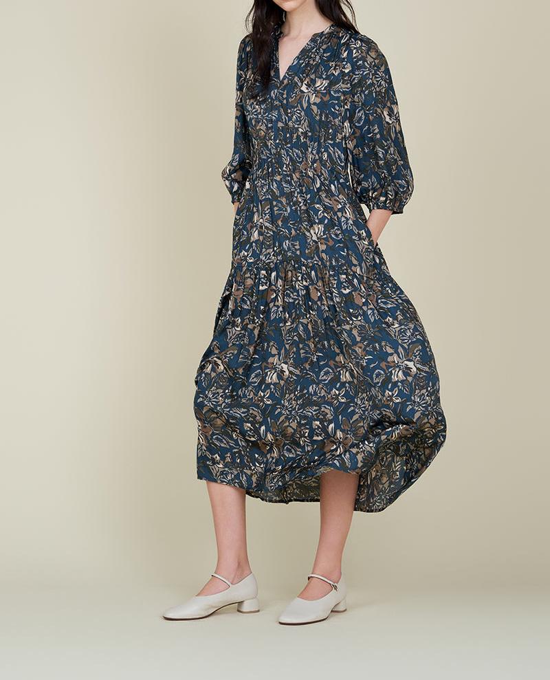 3/4 SLEEVES PRINTED MIDI DRESS - BTK COLLECTIONS