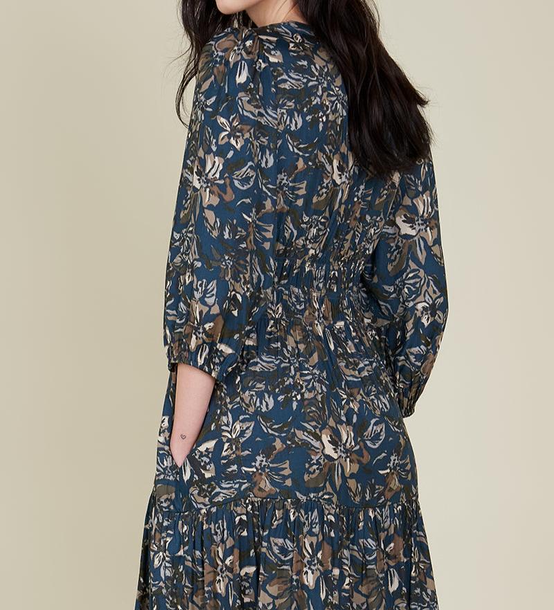 3/4 SLEEVES PRINTED MIDI DRESS - BTK COLLECTIONS