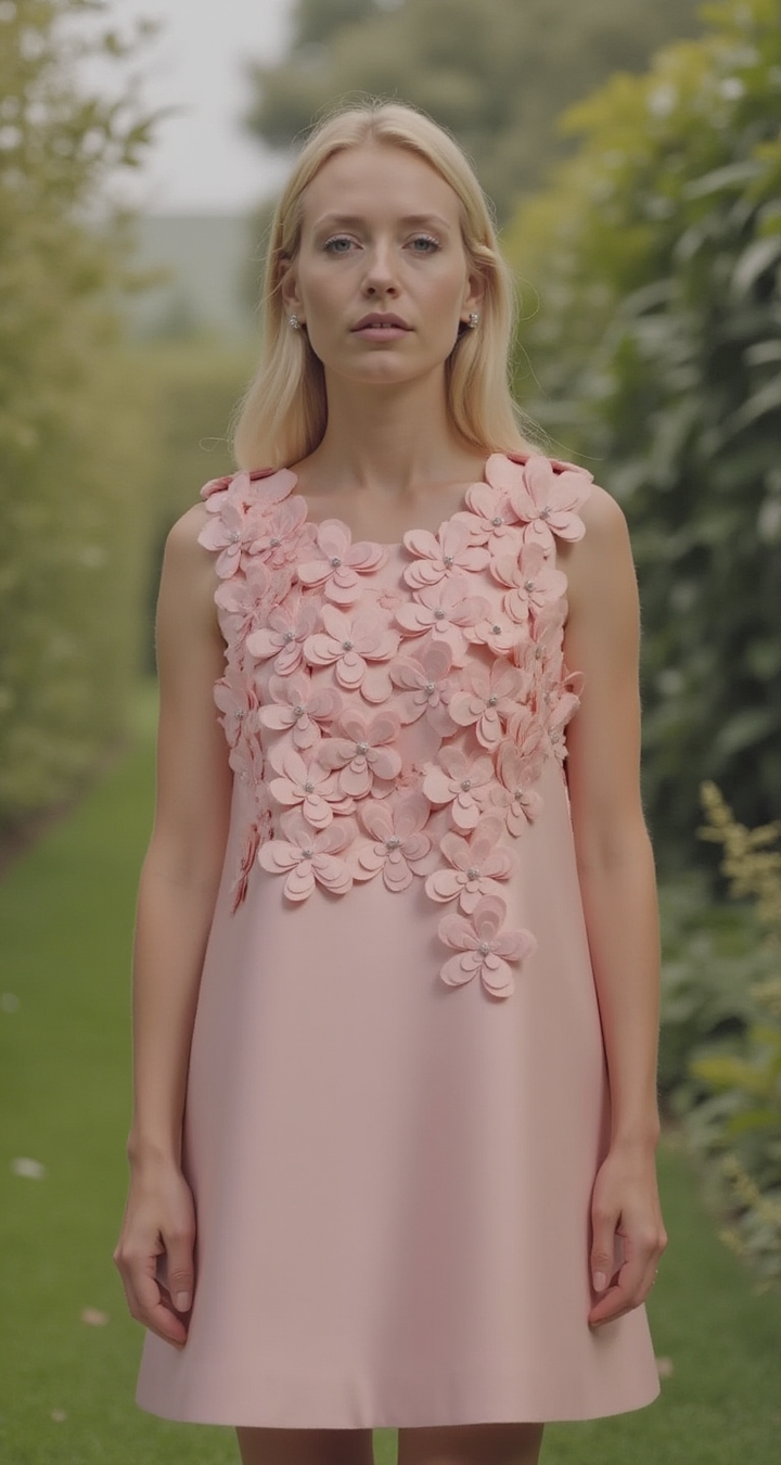 3D Shantung Flowers A Line Dress