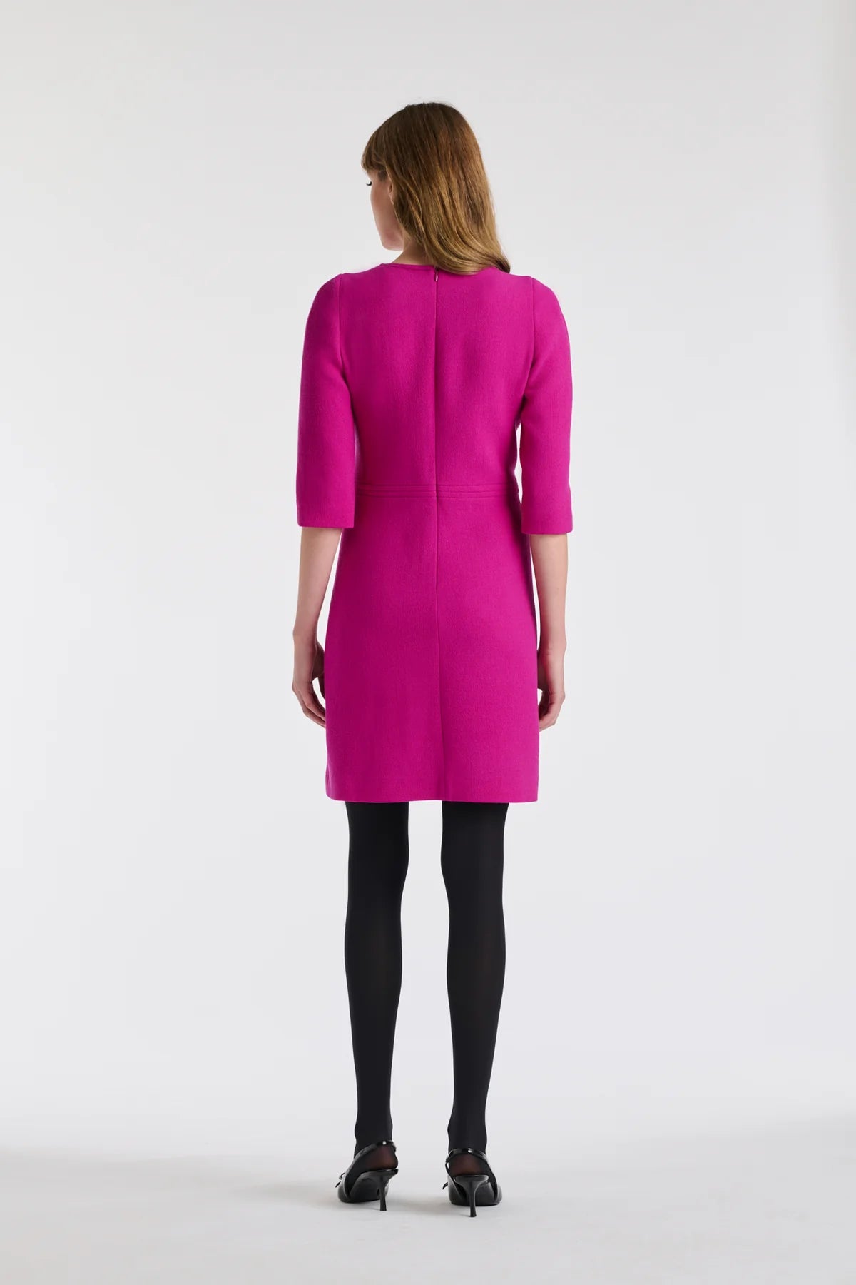 Knee-length top-stitched wool crêpe dress in classic style by WEILL