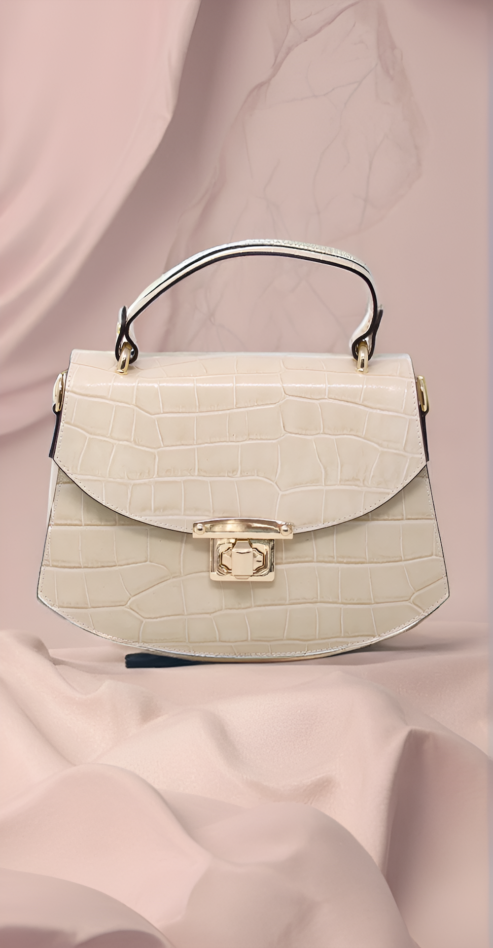 Croc-Embossed Leather Handbag