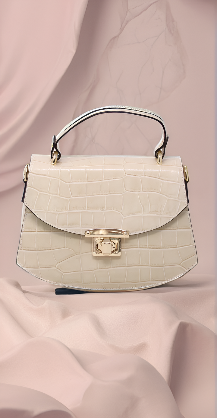 Croc-Embossed Leather Handbag