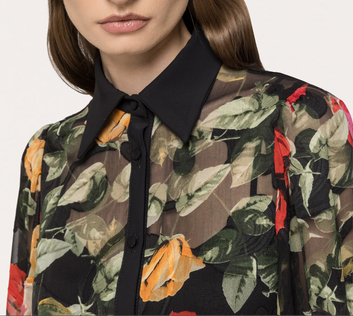 Belted chiffon midi dress with floral print and collar by NISSA