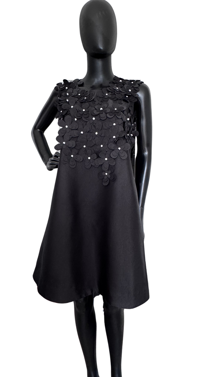 3D Shantung Flowers A Line Dress
