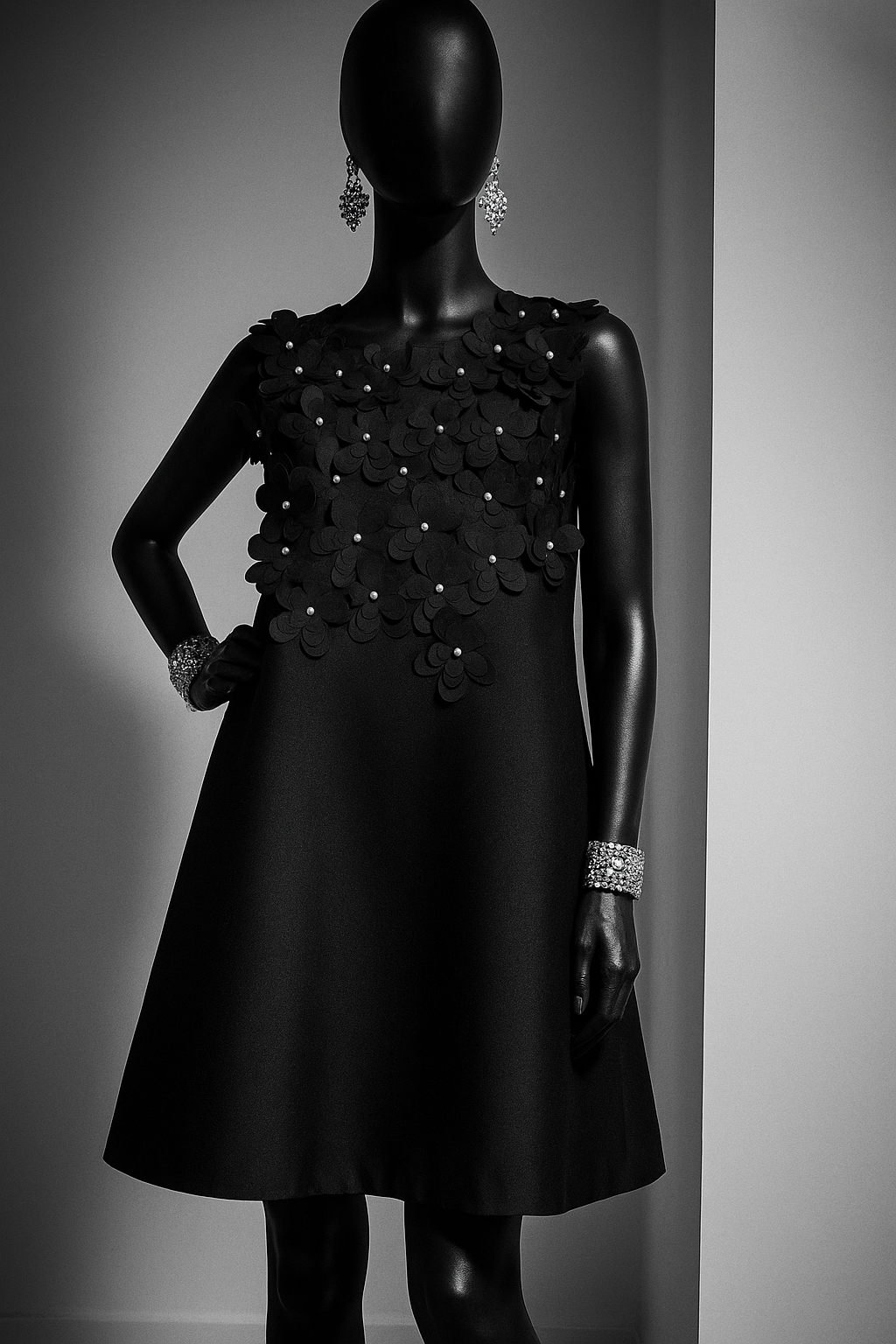 3D Shantung Flowers A Line Dress - BTK COLLECTIONS