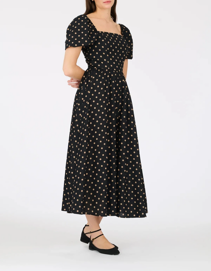 Cotton dress with polka dots and short sleeves