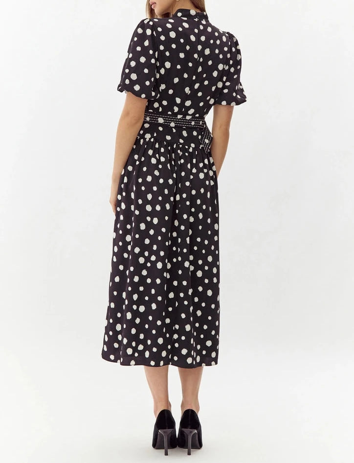 Darlene Polkadot Belted Midi Dress