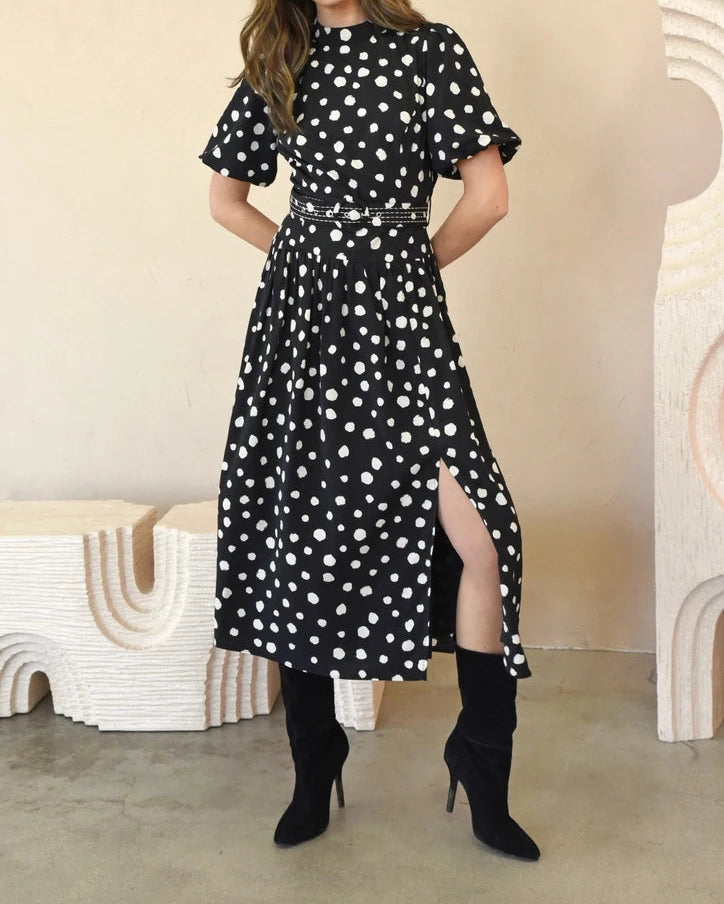 Darlene Polkadot Belted Midi Dress