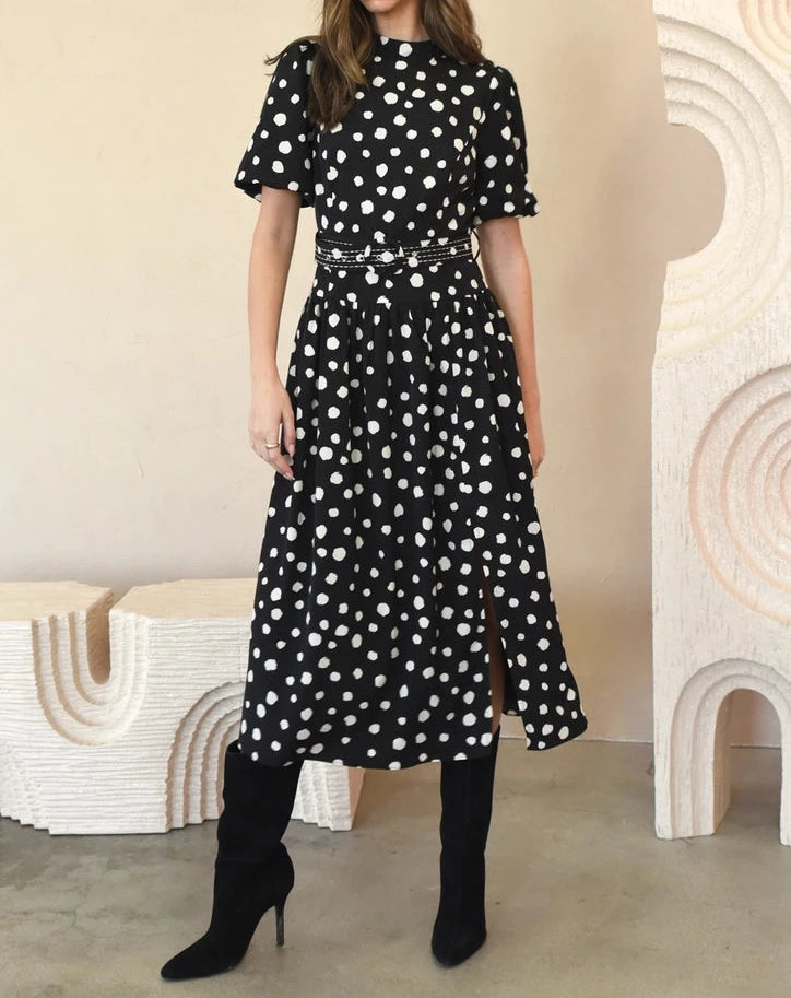 Darlene Polkadot Belted Midi Dress