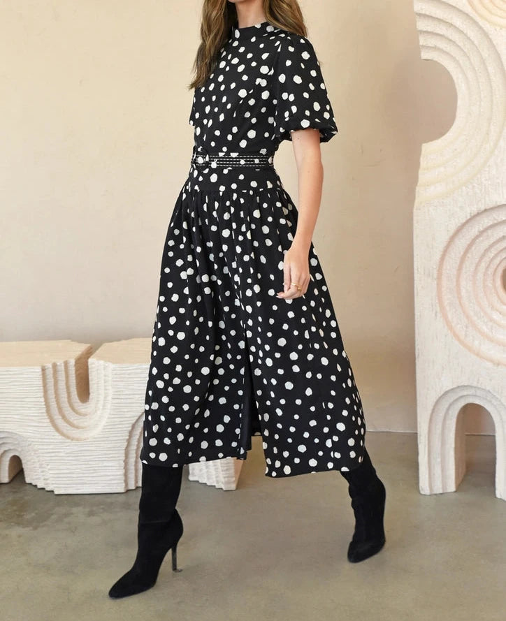 Darlene Polkadot Belted Midi Dress