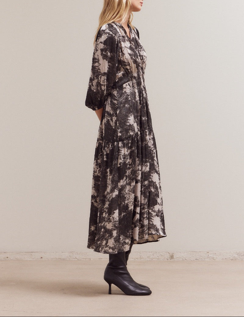 Fawn floral printed midi dress with 3/4 sleeves by GRADE & GATHER