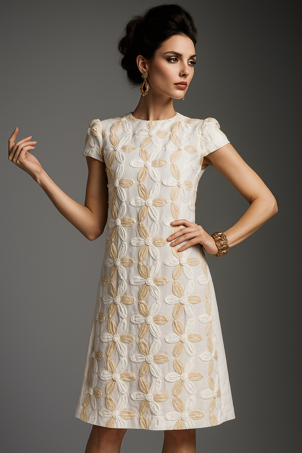 Floral Appliqué Shift Dress - BTK COLLECTIONS