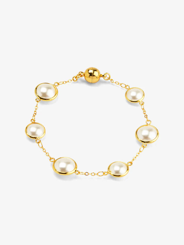 half pearl chain magnet bracelet faux pearl gold chain bracelet minimalist pearl jewelry