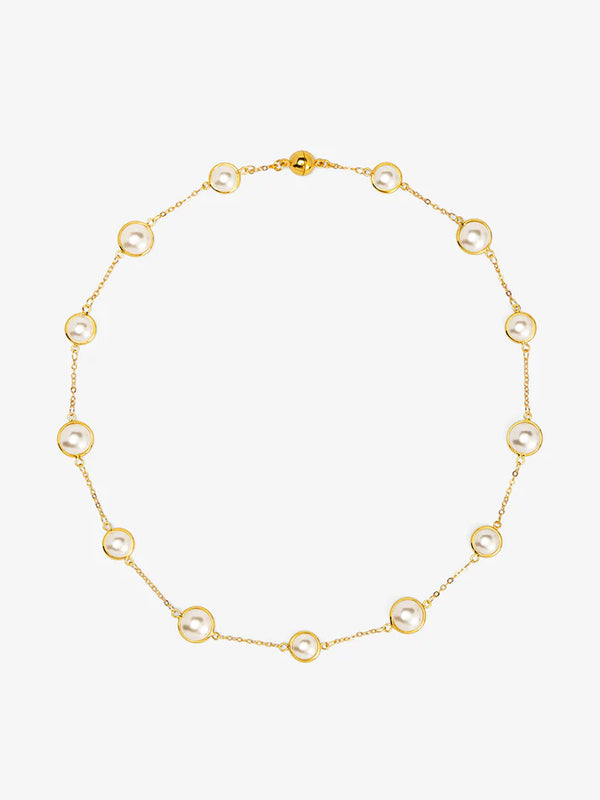 VIOROO Half Pearl and Chain Magnet Short Necklace