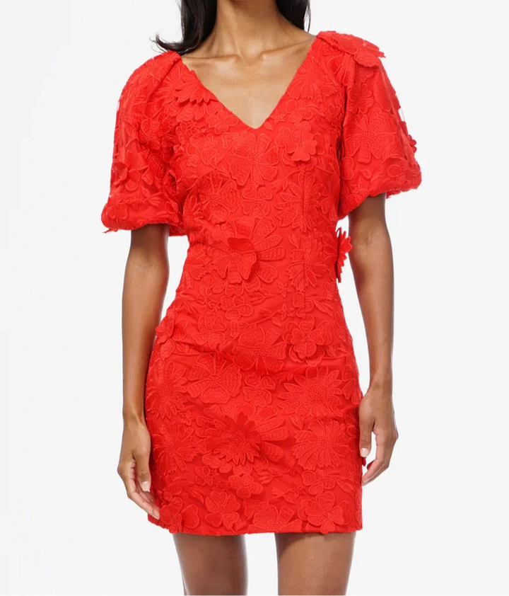 Hustina Puff Sleeve 3D Lace Mini Dress