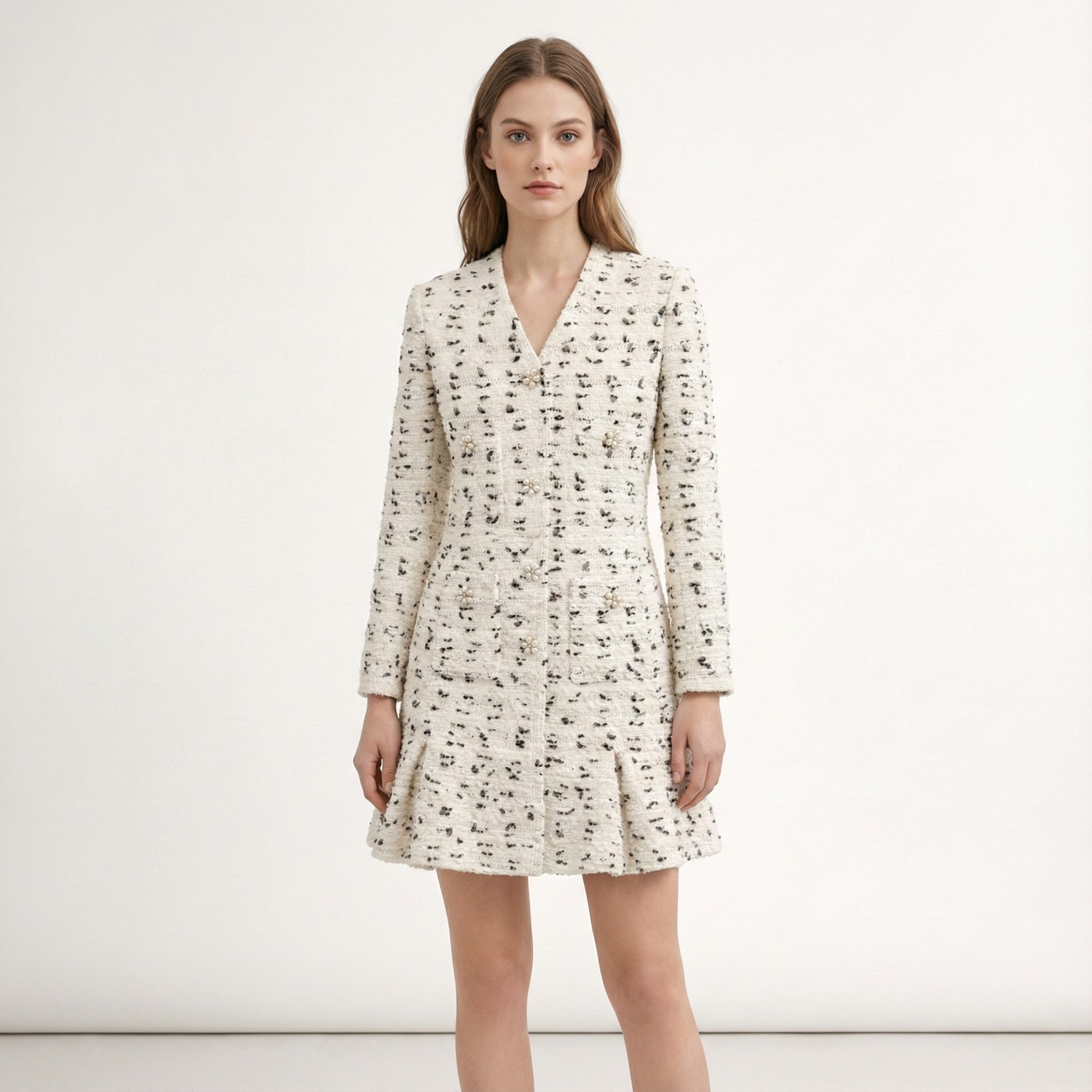 Ivory Bouclé Tweed Coat Dress | Edward Achour Paris