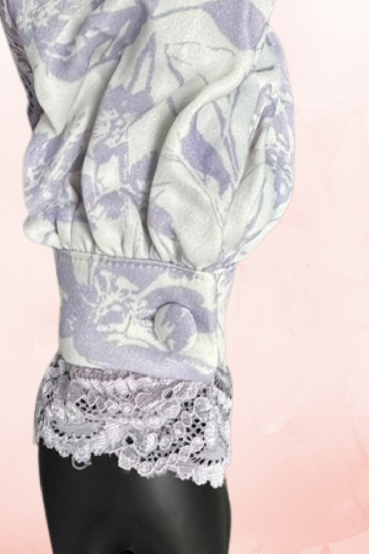 Lilac Floral Long Sleeves Midi Dress