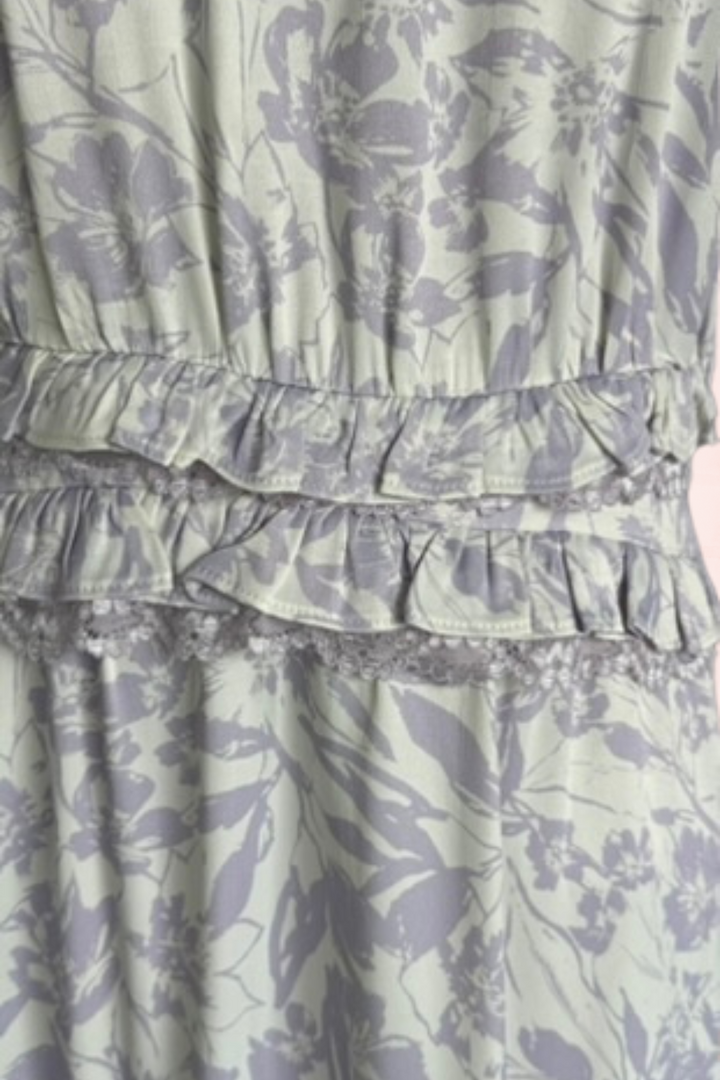 Lilac Floral Long Sleeves Midi Dress