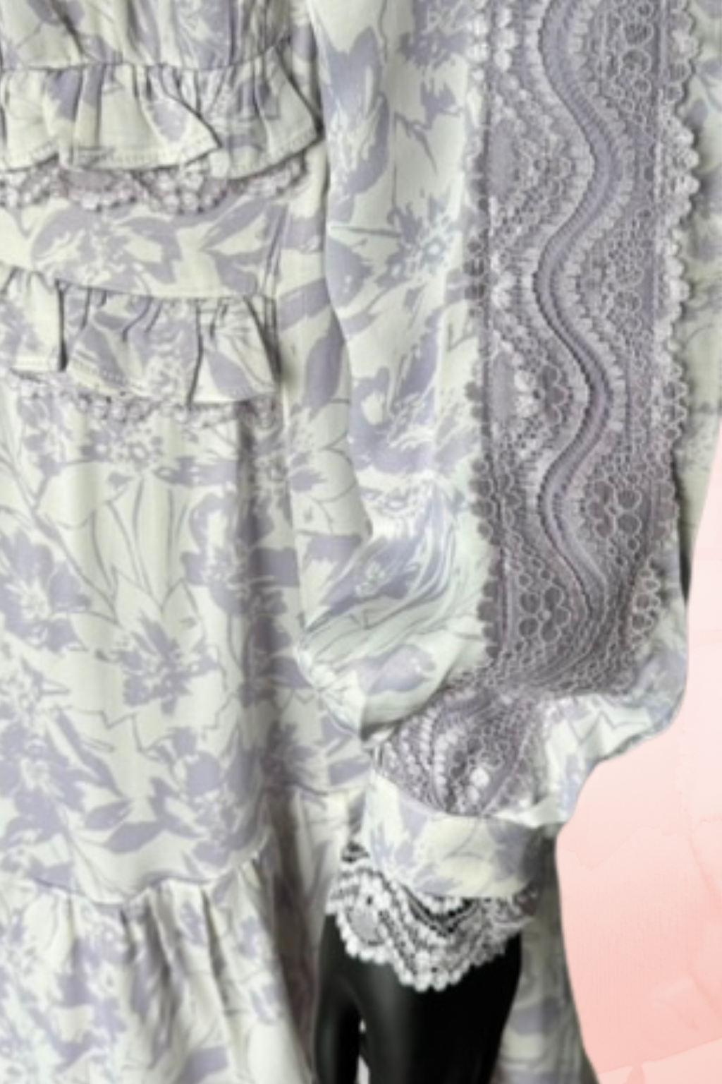 Lilac Floral Long Sleeves Midi Dress - BTK COLLECTIONS