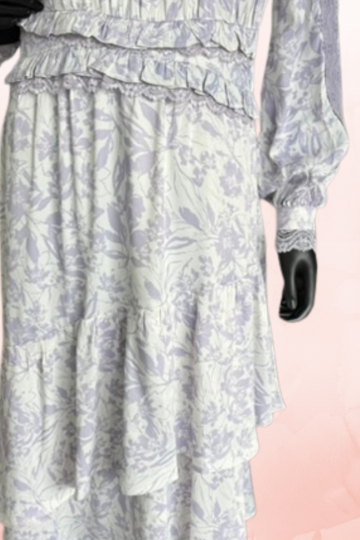Lilac Floral Long Sleeves Midi Dress