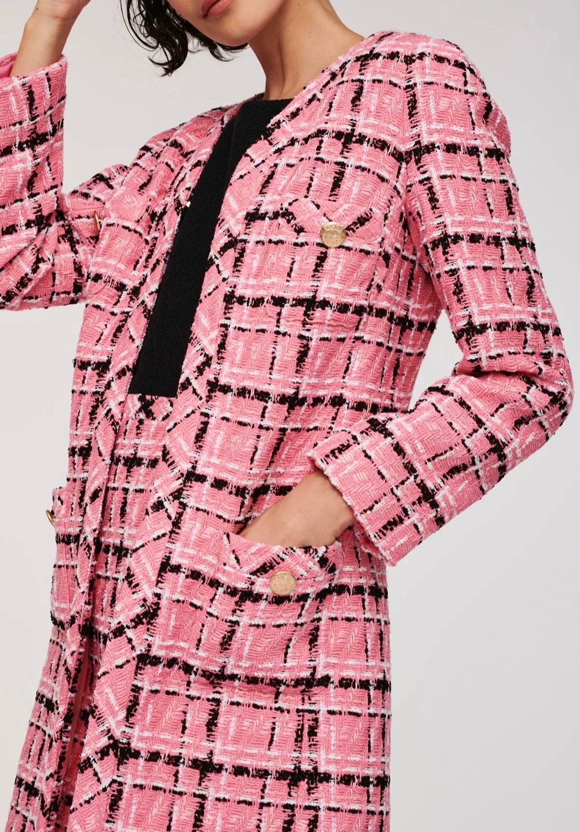 Pink Long tweed check jacket