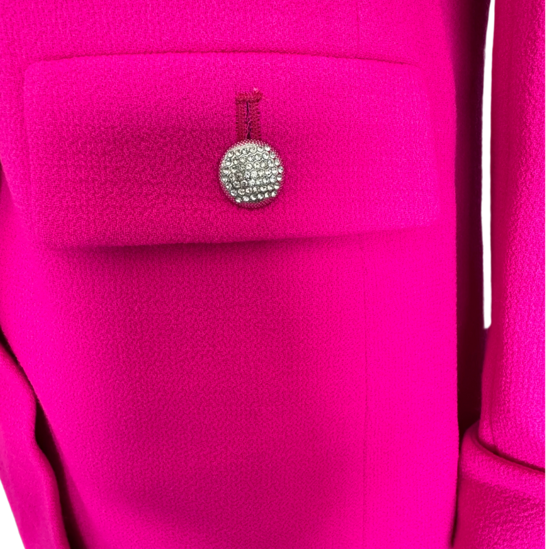 Long wool crepe jacket with jewelled buttons