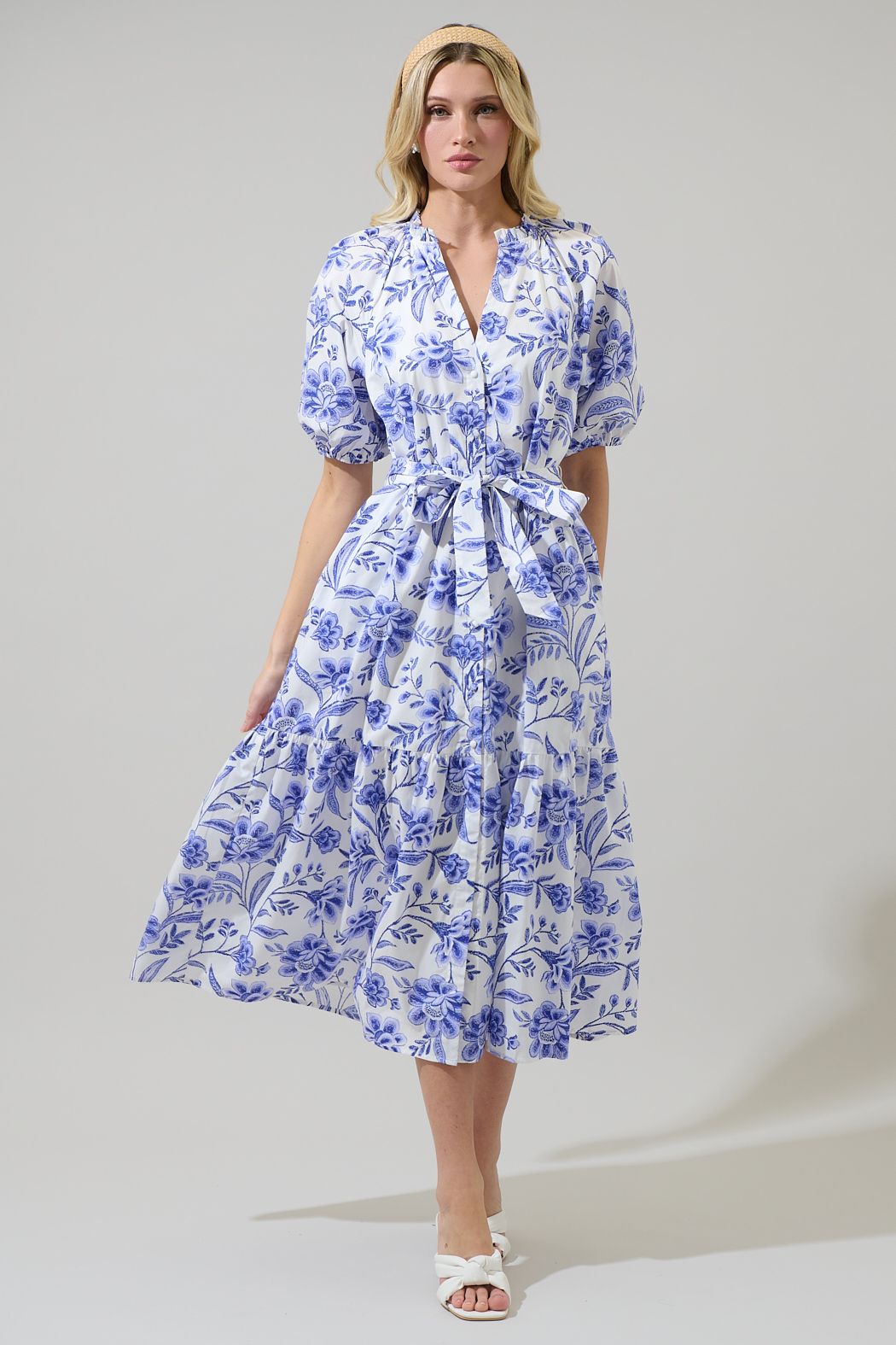 Maeve Floral Wynette Tiered Midi Dress