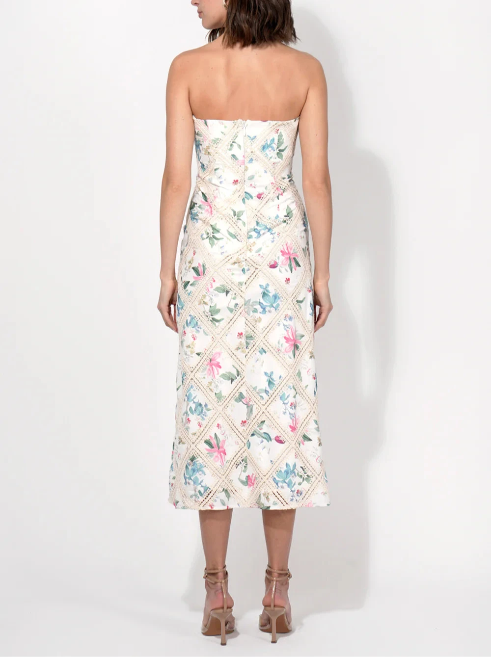 Manon Crochet Printed Strapless Midi Dress