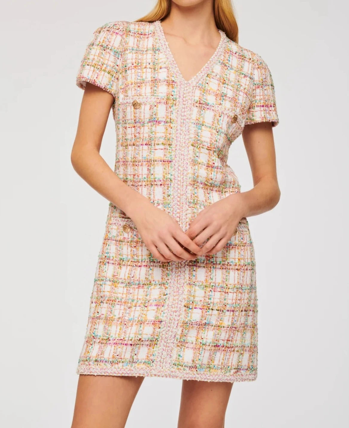 short sleeve tweed mini dress
