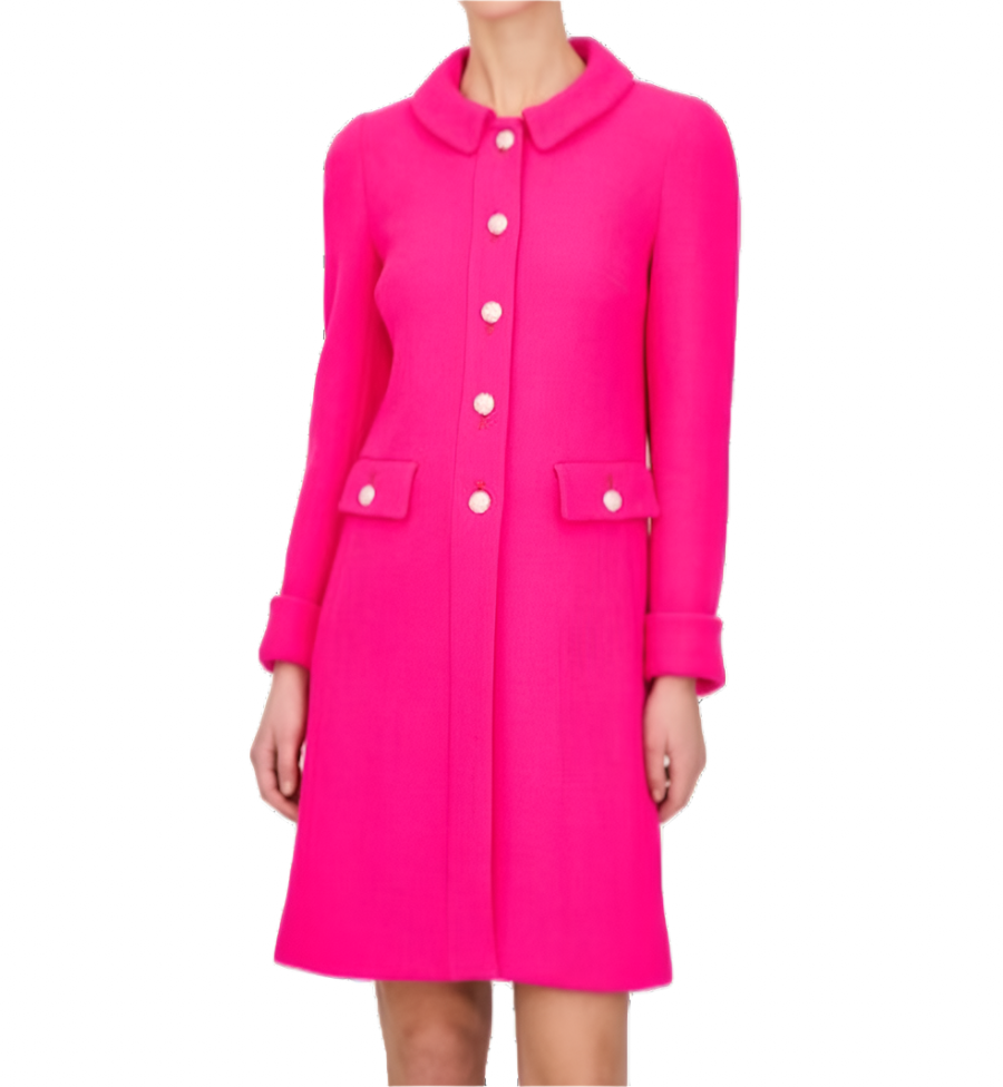 Carlen Pink Collared Coat With Crystal Buttons