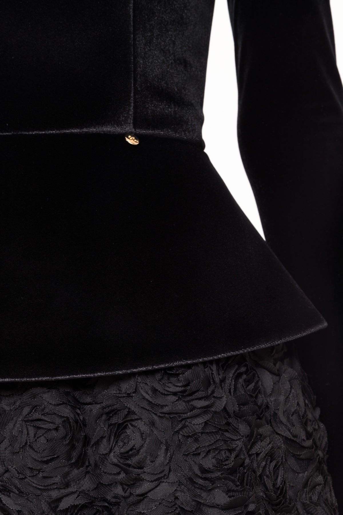 velvet peplum over floral rosette texture