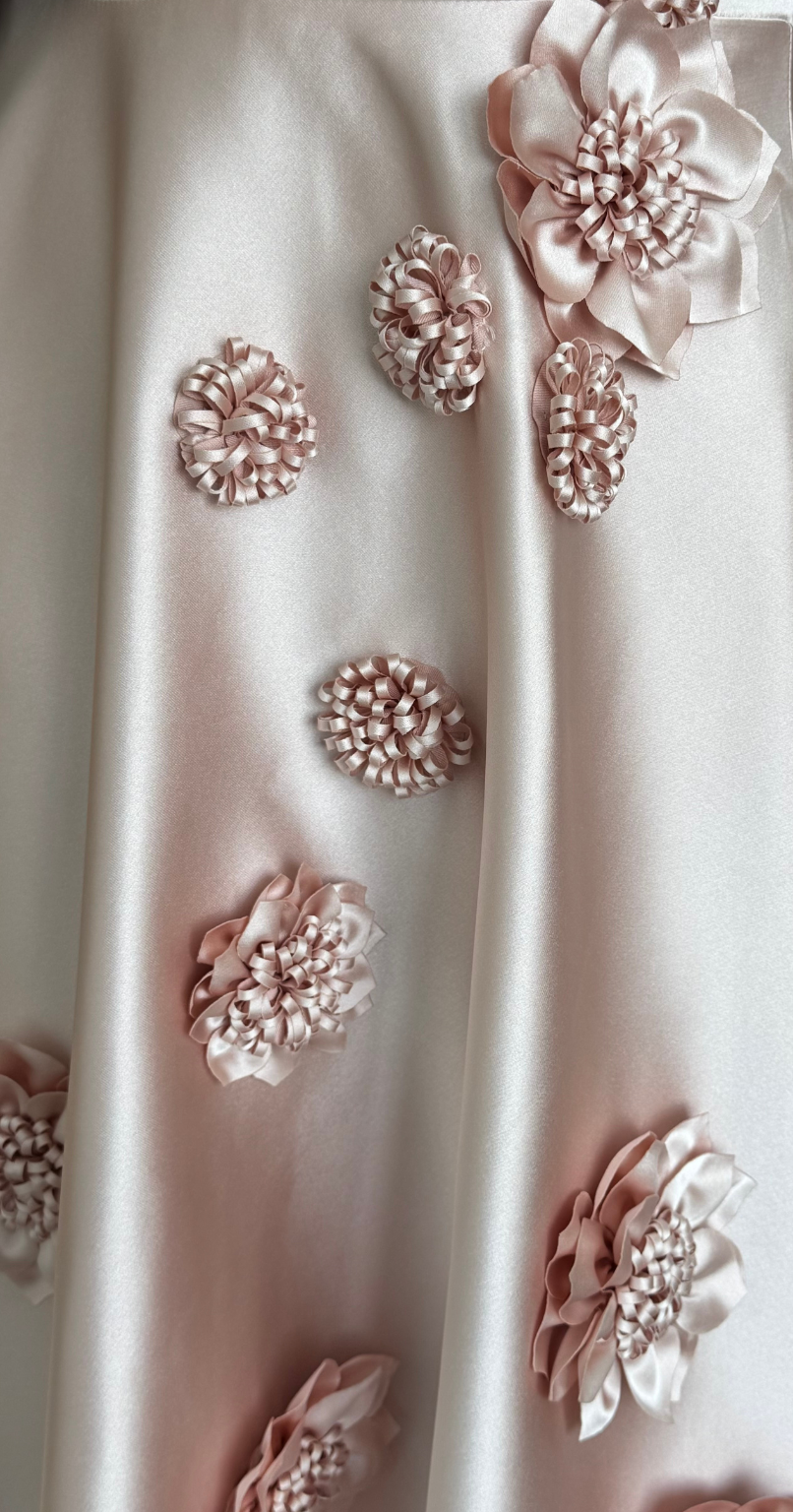 Pink Floral Appliqué Midi Dress - BTK COLLECTIONS