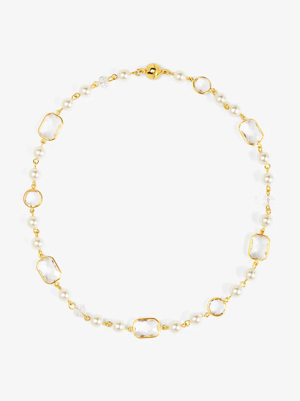 prism pearl magnet collar necklace faux pearls crystal accents gold chain