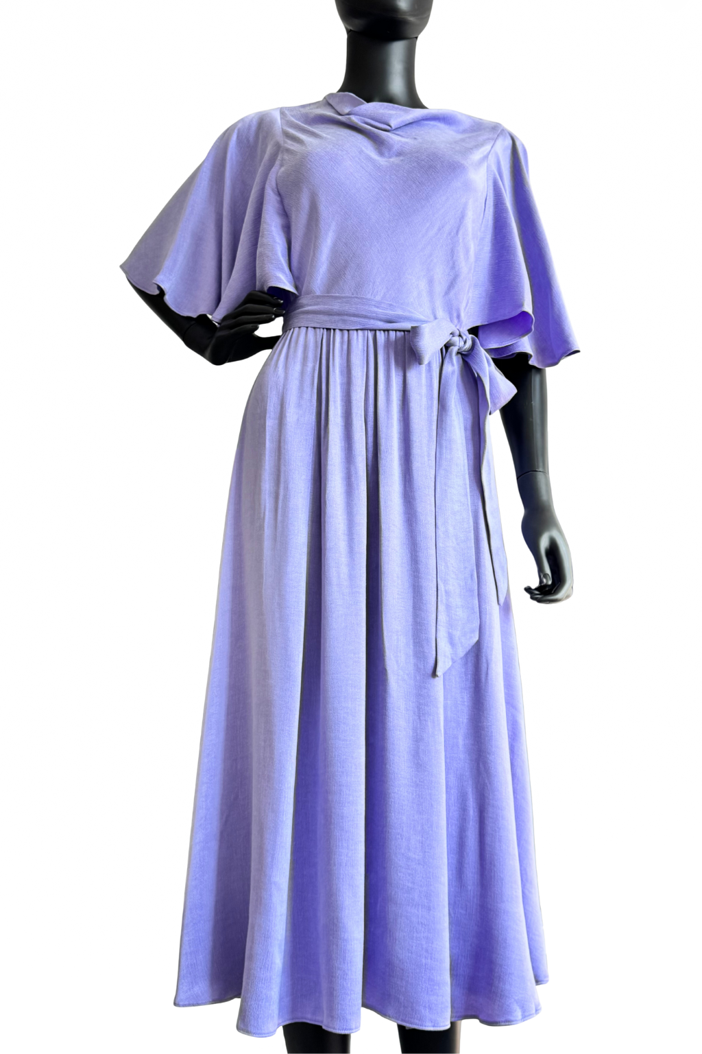 Purple Belted Short Sleeved Midi Dress - BTK COLLECTIONS