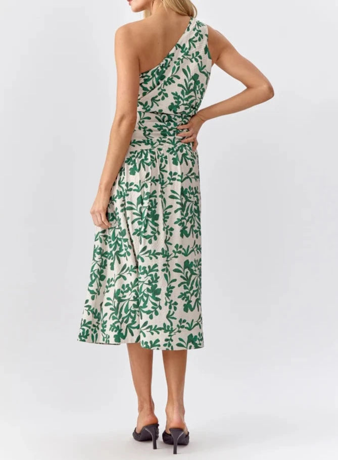 ROSANA ONE SHOULDER TEXTURED MIDI DRESS