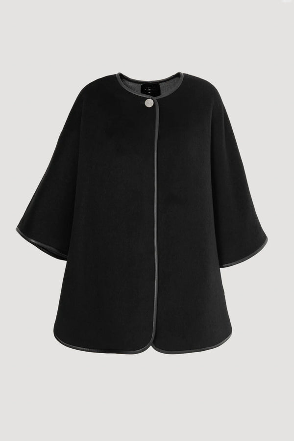 Black Reversible Wool Cape Poncho