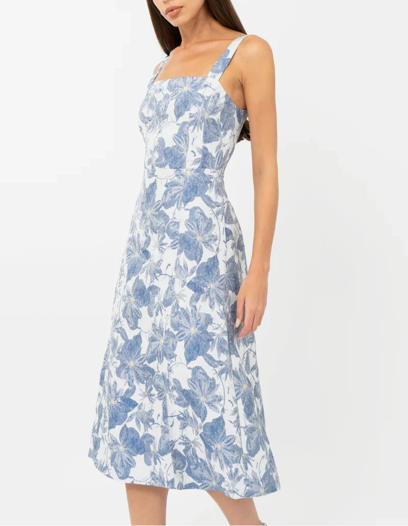 Light blue A-line jacquard midi dress by Adelyn Rae, sleeveless design with floral pattern