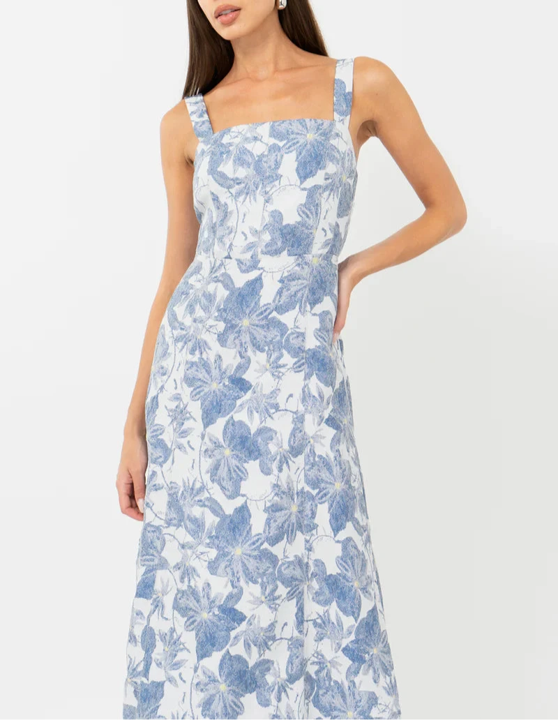 Light blue A-line jacquard midi dress with sleeveless design from Adelyn Rae.