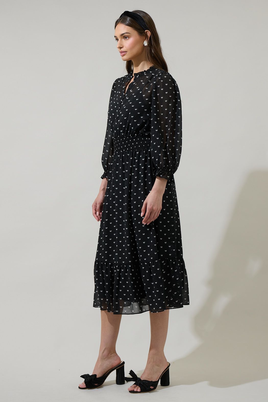 Rosaly Bow Irene Smocked Midi Dress